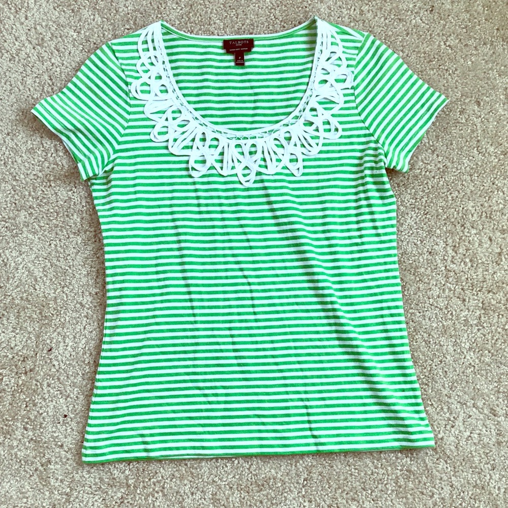 Talbots green stripe detail tee